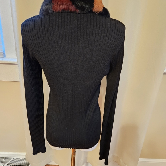 bebe Black Ribbed Cardigan with Multicolor Fur Collar - Picture 3 of 4